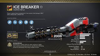 Destiny 2 Vespers Host  ICE BREAKER Dungeon Exotic Sniper Rifle DROP Weapon amp Catalyst Showcase [upl. by Arika]