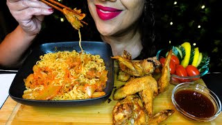 ASMR Wings Kimchi Noodles Kimchi  Eating Sounds  No Talking [upl. by Nittirb]