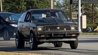 V8 Swapped Chevette Launching On The Street Chevy Chevette V8 Swap Sends It [upl. by Nahseez]