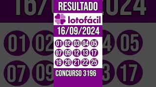 LOTO FACIL hoje  16092024  Resultado concurso 3196 [upl. by Bashemath]