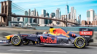 Sergio Perez Drives F1 Car Through New York City [upl. by Delastre]