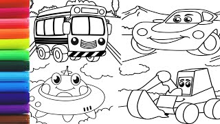 Transport Drawing Painting and Coloring for kids Toddler Kids Art Easy coloring [upl. by Leugimesoj]