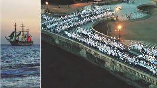 Livorno la Terrazza Mascagni in bianco e il saluto alla Vespucci Così dal drone [upl. by Yenhoj]