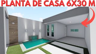 PLANTA DE CASA 6X30 METROS COM 3 QUARTOS [upl. by Chiarra]