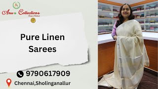 Pure Linen Sarees  Rs1075  16Oct2024  AnuSCollections [upl. by Otrebmuh]