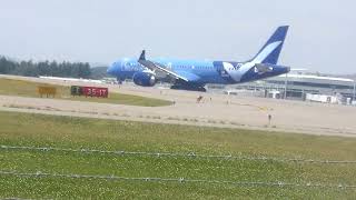 Breeze Airways Airbus A220300 Landing at Manchester Boston Regional Airport 61724 [upl. by Zilla]