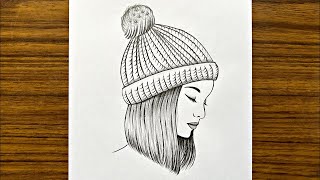 How to draw a girl with winter cap  Easy drawing ideas for beginners  Girl drawing easy [upl. by Nortna]