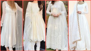 Eid Special White Long Frock DesignsWhite Gown DesignsWhite Maxi Dress DesignsWhite Suit Designs [upl. by Nosloc]