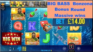 Big Bass Bonanza Bonus Massive wins  £14 BET [upl. by Harihs]