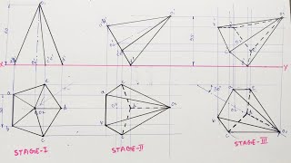 Projections Of SolidsPentagonal Pyramid  Inclined to Both H PampVP [upl. by Angelico]