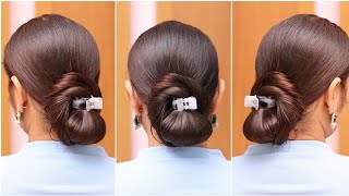 Very Easy amp Simple Low Bun Hairstyle With Clutcher  Quick Juda Bun Hairstyle For Ladies By Self [upl. by Caresa]