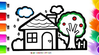 🏡Drawing and Coloring a Beautiful House with Garden  Step By Step [upl. by Ripley]