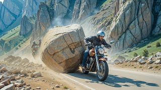 Massive Rock Fall Occurs Next to Motorcyclist [upl. by Zoara1]