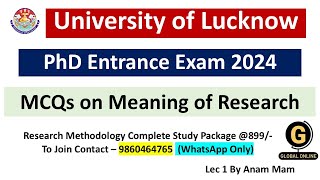 Meaning Of Research PhD Entrance Exam University of Lucknow 2024 [upl. by Kean]