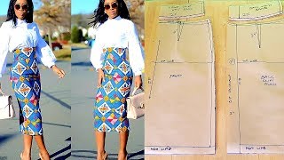 High Waist Basic Skirt Pattern DETAILED Easy way to make an high waisted skirt  Pattern drafting [upl. by Naitsirt806]