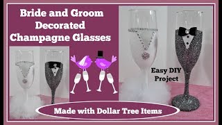 👰Bride and Groom 💍Champagne Glasses Easy DIY Please read note in description [upl. by Revilo450]