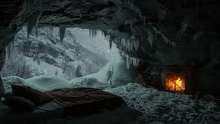 Unwind During a Snowstorm Night  Cozy Cave Fireplace Sounds amp Calming Snow ASMR for Deep Relaxation [upl. by Eimat]