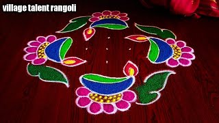 Creative easy color deepam muggulu  Pretty amp Cute diya kolam rangoli  New simple rangoli designs [upl. by Leahcimauhsoj]