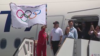 Olympic Paralymic flags come to LA City Hall [upl. by Olram407]