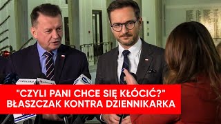 Krzyki na konferencji PiS Błaszczak starł się z dziennikarką quotHołownia ustawia procesquot [upl. by Enimzzaj288]