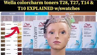 Wella colorcharm toners T28 T27 T14 amp T10 EXPLAINED with swatches [upl. by Meibers]