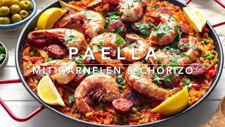 Paella mit Garnelen und Chorizo Spanische Reispfanne Rezept [upl. by Andreas]