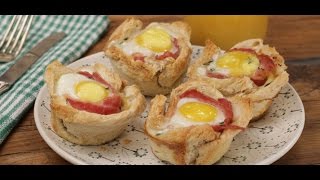 Gebackene ToastMuffins mit Ei und Speck [upl. by Aizitel]