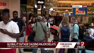 Long lines grounded flights at Orlando International Airport after global technology outage [upl. by Morena753]