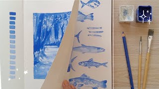 Art Vlog ⋆｡˚ Monochrome Gouache Painting ˚｡⋆ [upl. by Reffotsirk]