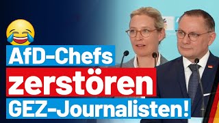 Hätte er besser nicht gefragt 😂 Alice Weidel und Tino Chrupalla kontern BRJournalisten perfekt [upl. by Aihseuqal]