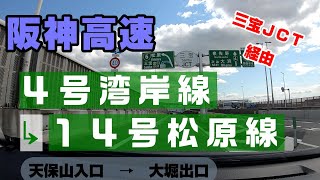 【阪神高速】天保山入口⇒三宝ＪＣＴ⇒大和川線⇒１４号松原線 [upl. by Nnaillek251]