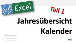 Jahresübersicht in Excel  Kalender  Teil 1  Datumsfunktionen [upl. by Abbub]