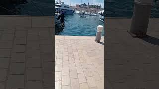 Manœuvre de rotation dun yacht de 50 mètres au vieux port de Cannes music rock tiger yacht [upl. by Jaunita98]