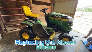 Installing Ecreban GY20852 Mower Blades on the John Deere D140 Lawn Mower [upl. by Mehs576]