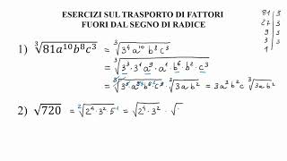 Radicali  Esercizi sul trasporto di fattori fuori dal segno di radice [upl. by Netsuj]