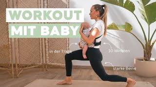 10 MIN WORKOUT mit Baby in Trage  Babywearing Postpartum Workout  Rückbildung [upl. by Nester155]