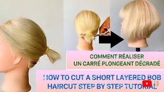 Réaliser un carré plongeant dégradé soimême  DIY layered bob haircut at home [upl. by Eerrahs]