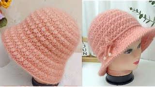 Snowflake pattern Bucket Hat Crochet Tutorial [upl. by Ai631]