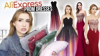 TRYING ON ALIEXPRESS PROM DRESSES Huge Success amp Giveaway [upl. by Oiceladni497]