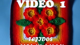 tejidos a crochet paso a paso muestra quot5 floresquot para colchas video 1 [upl. by Wes]