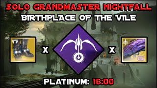 Solo Grandmaster Nightfall  Birthplace Of The Vile In 16 Mins  Void Hunter Destiny 2 [upl. by Bennink703]