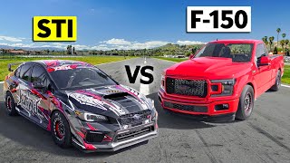 Speed Shop vs BoltOn Build 1150 HP Subaru WRX STI drag races Twin Turbo Ford F150 [upl. by Sherwood]