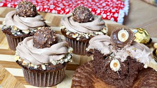 Nutella filled FERRERO ROCHER Cupcakes and frosted with Nutella Whipped Cream [upl. by Culley]