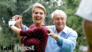 Kate Upton amp Arnold Palmer Welcome You Back to Golf Pt 2 Kate Gives Arnie Golf TipsGolf Digest [upl. by Ennair503]