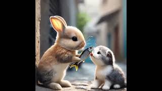 Kitten And Rabbit 😰😭😰kitten catstory rabbits rabbit [upl. by Snebur]