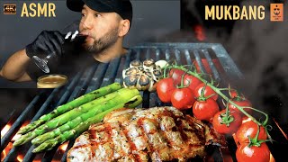 ASMR Grilled Steak  Asparagus Cherry TomatoesChips Red Wine MUKBANG  Үхрийн махан СТЕЙК [upl. by Marty]