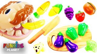 Feeding Mr Play Doh Head Toy Velcro Cutting Vegetables amp Fruit Surprise Toys Opening [upl. by Cirtemed874]