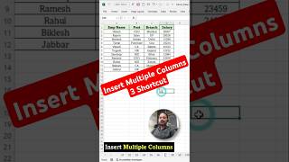 Insert Multiple Columns Using 3 Shortcut Key  Insert Multiple Columns in Excel  shorts ytshorts [upl. by Shayna659]