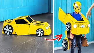 DIY CARDBOARD CAR COSTUME🚕 AMAZING PAPER CRAFTS FOR YOU [upl. by Stevy]