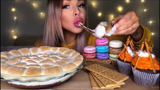 ASMR SMORES DIP MACARON CHOCOLATE CAMPFIRE CUPCAKE MUKBANG 먹방 EATING SHOW [upl. by Nediarb]